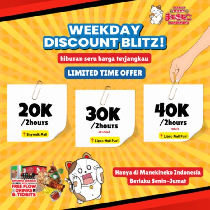Karaoke Manekineko Mengadakan Promosi Weekday Discount Blitz Karaoke Manekineko Mengadakan Promosi Weekday Discount Blitz